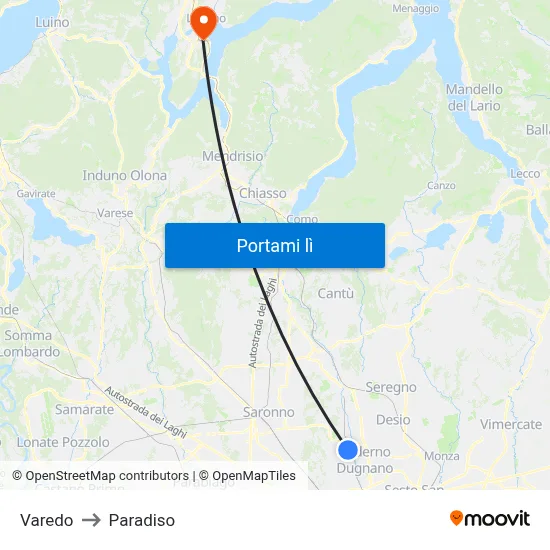 Varedo to Paradiso map