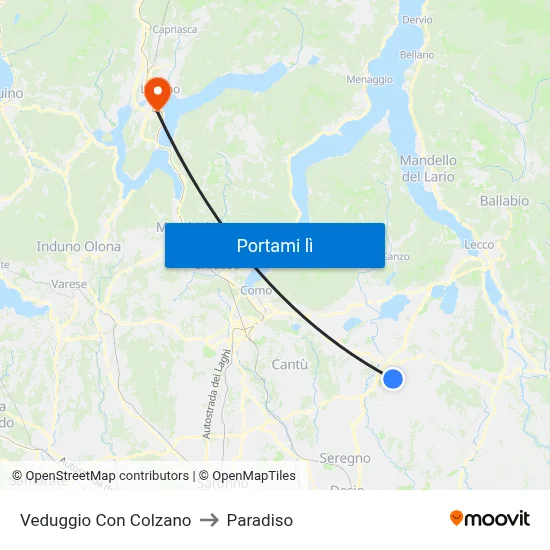 Veduggio Con Colzano to Paradiso map