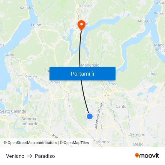 Veniano to Paradiso map