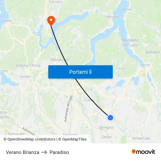 Verano Brianza to Paradiso map