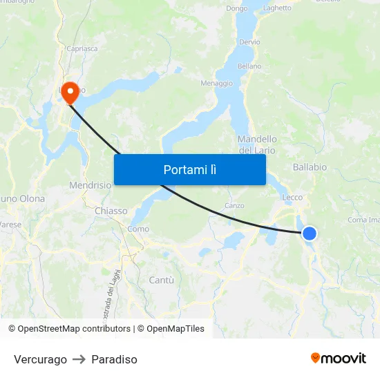 Vercurago to Paradiso map
