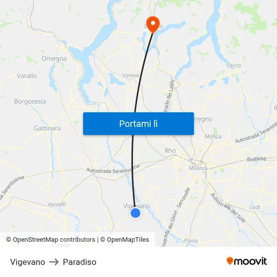 Vigevano to Paradiso map