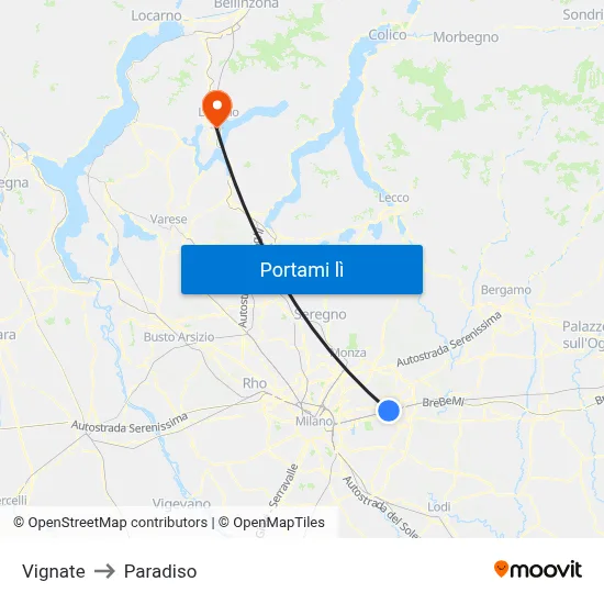 Vignate to Paradiso map
