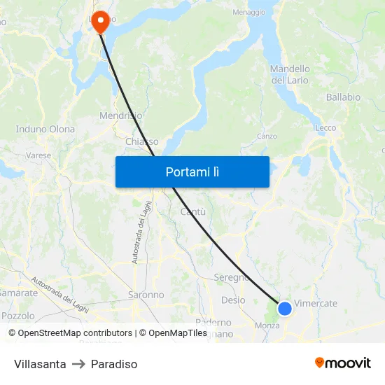 Villasanta to Paradiso map
