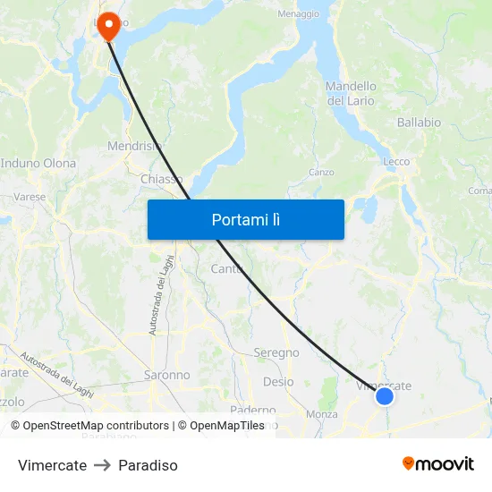 Vimercate to Paradiso map