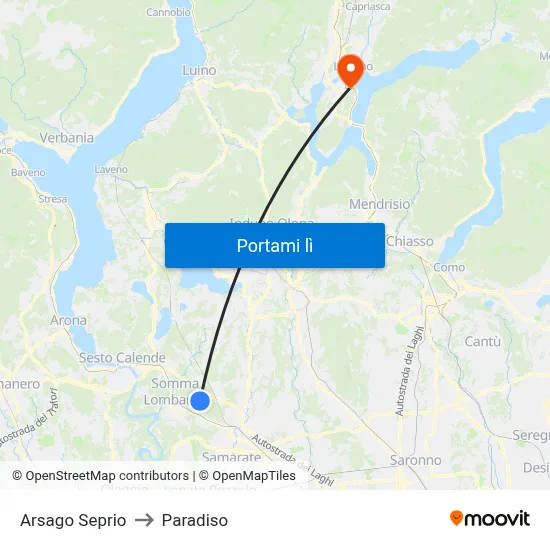 Arsago Seprio to Paradiso map