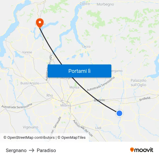 Sergnano to Paradiso map