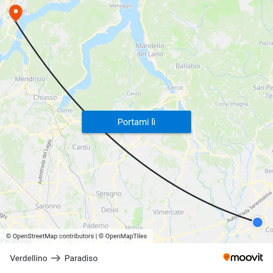 Verdellino to Paradiso map