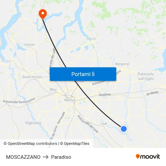 MOSCAZZANO to Paradiso map