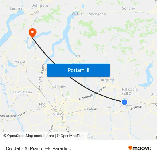 Cividate Al Piano to Paradiso map