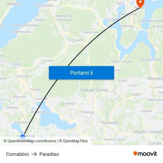 Comabbio to Paradiso map