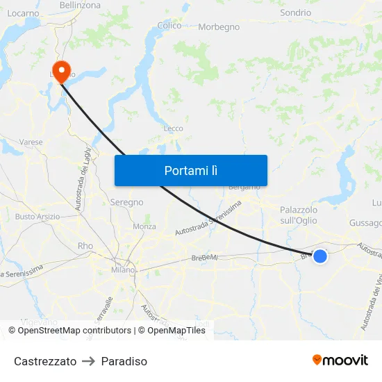 Castrezzato to Paradiso map