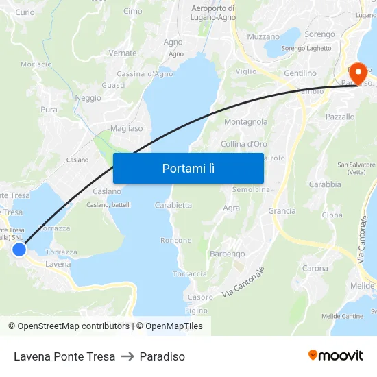 Lavena Ponte Tresa to Paradiso map