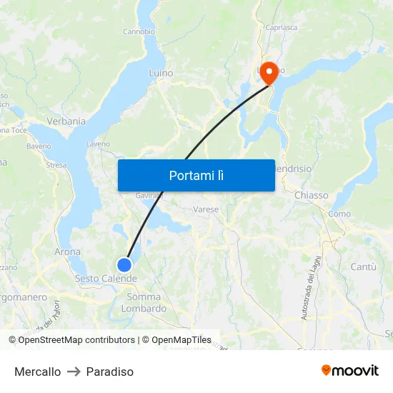 Mercallo to Paradiso map