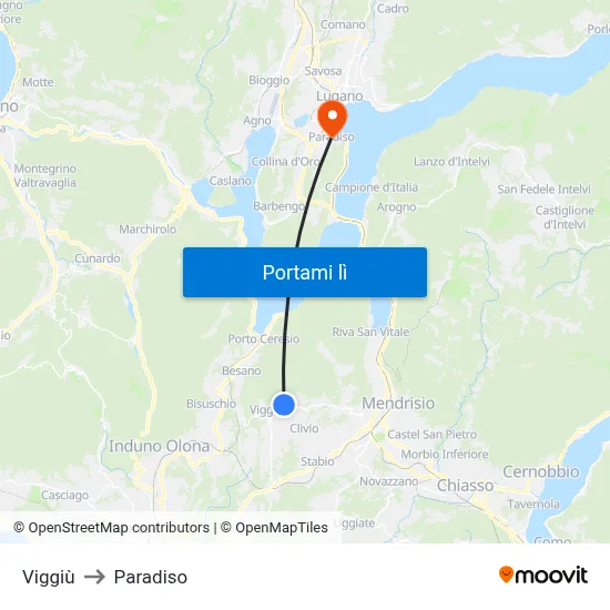 Viggiù to Paradiso map