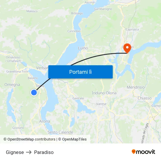 Gignese to Paradiso map