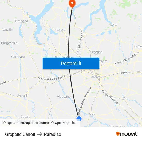 Gropello Cairoli to Paradiso map