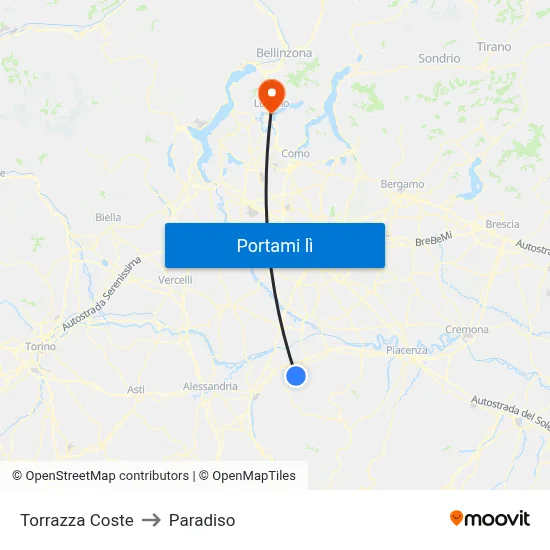 Torrazza Coste to Paradiso map
