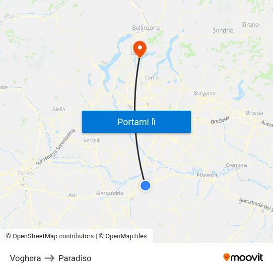 Voghera to Paradiso map
