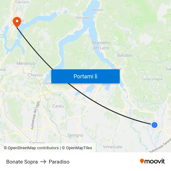 Bonate Sopra to Paradiso map