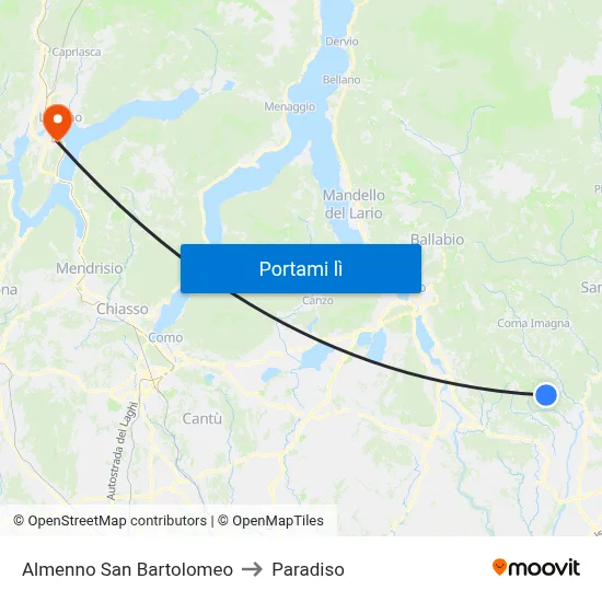 Almenno San Bartolomeo to Paradiso map