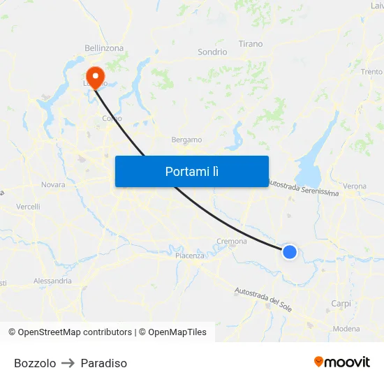 Bozzolo to Paradiso map