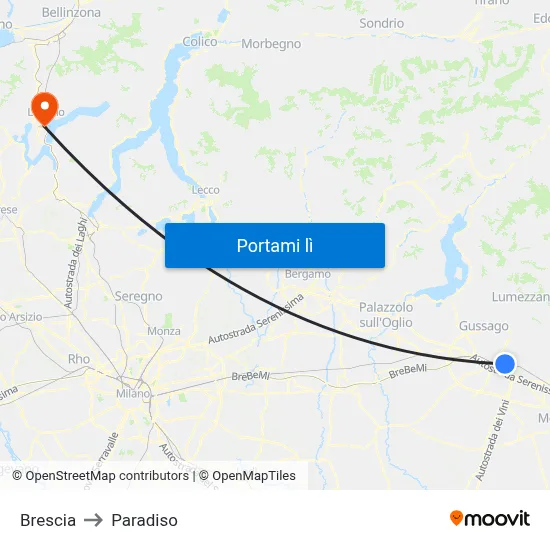 Brescia to Paradiso map