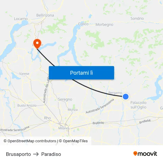 Brusaporto to Paradiso map