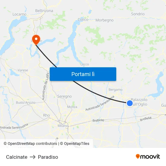 Calcinate to Paradiso map