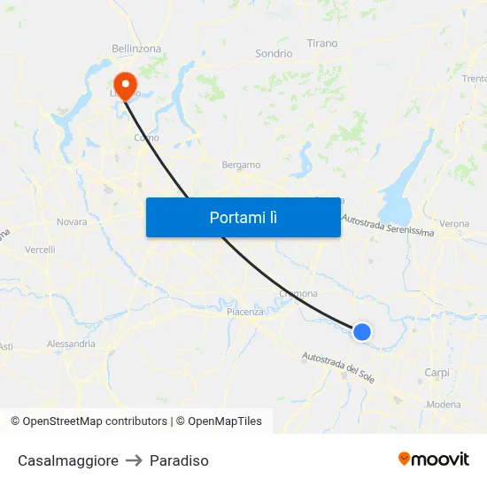 Casalmaggiore to Paradiso map
