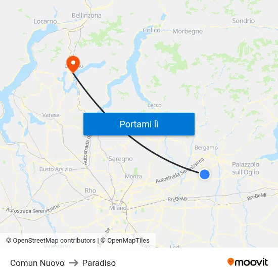Comun Nuovo to Paradiso map