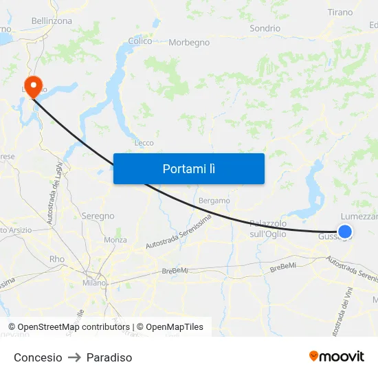 Concesio to Paradiso map