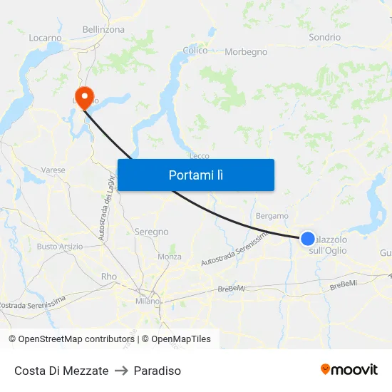 Costa Di Mezzate to Paradiso map