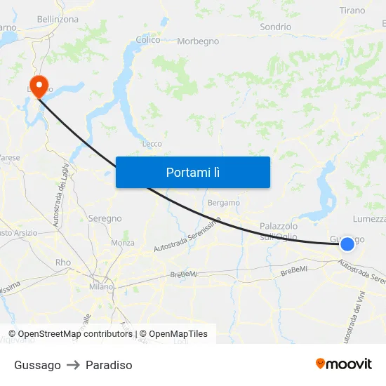 Gussago to Paradiso map