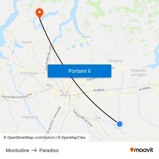 Montodine to Paradiso map