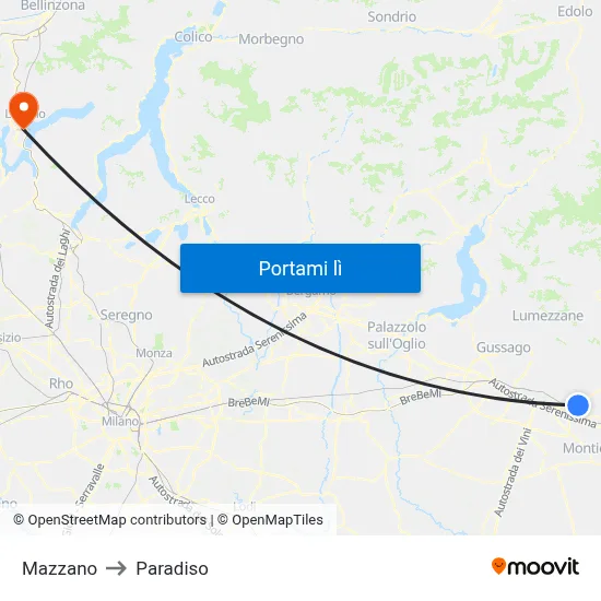 Mazzano to Paradiso map