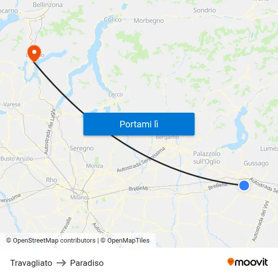 Travagliato to Paradiso map