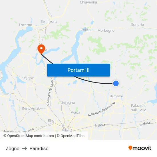 Zogno to Paradiso map
