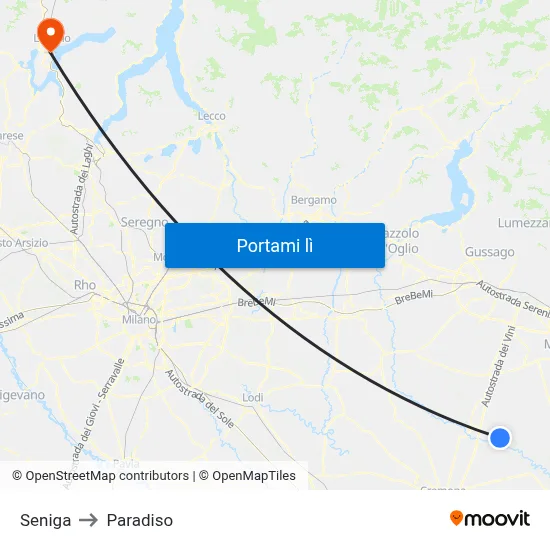 Seniga to Paradiso map