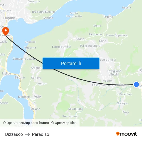 Dizzasco to Paradiso map