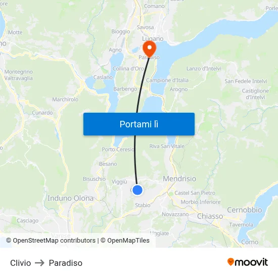 Clivio to Paradiso map