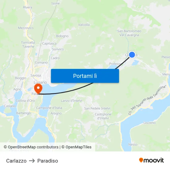 Carlazzo to Paradiso map