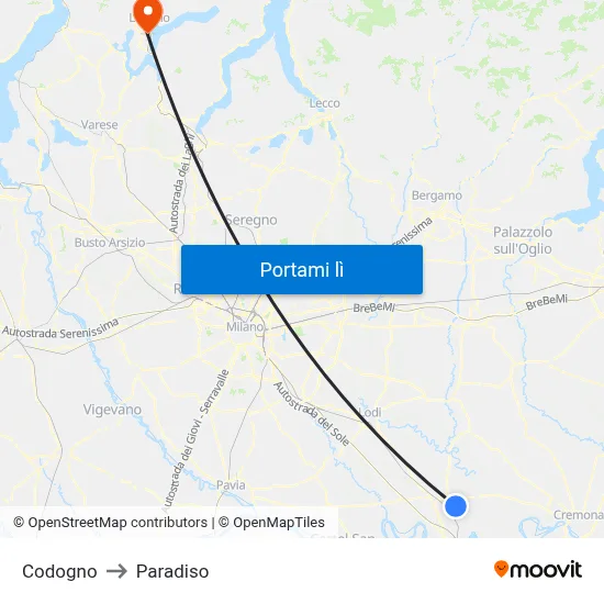 Codogno to Paradiso map