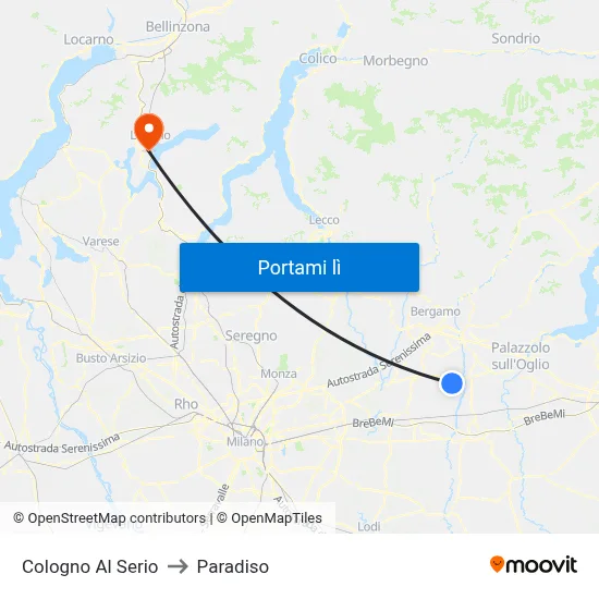 Cologno Al Serio to Paradiso map