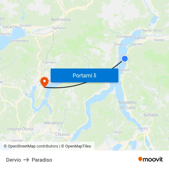 Dervio to Paradiso map