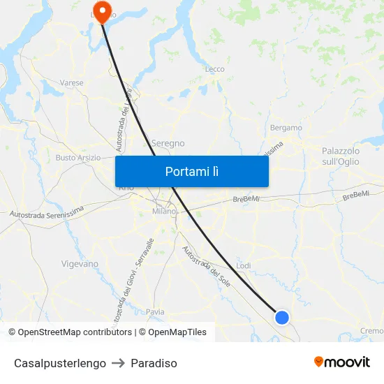 Casalpusterlengo to Paradiso map