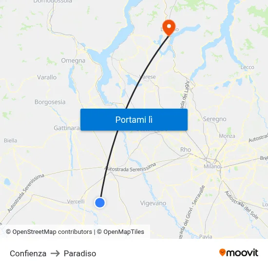 Confienza to Paradiso map