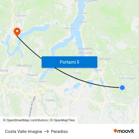 Costa Valle Imagna to Paradiso map