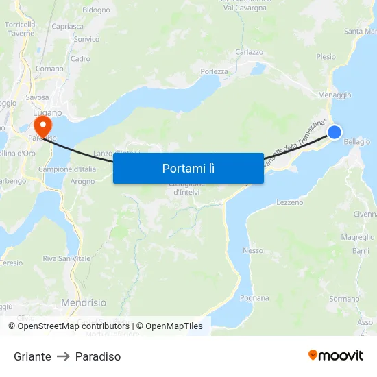 Griante to Paradiso map
