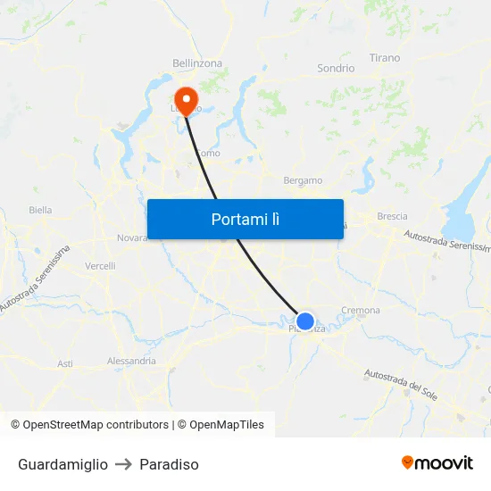 Guardamiglio to Paradiso map
